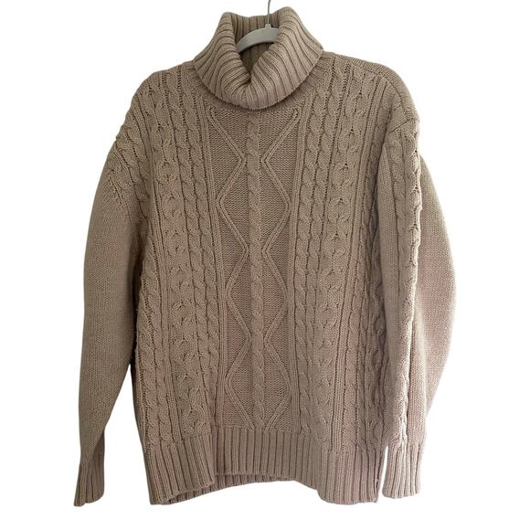 Chunky Knit Cable Sweater Turtleneck Light Tan Free Assembly Womens Size Large - Picture 1 of 7